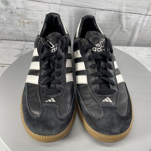 adidas Samba Black Leather Shoes with White Stripes - Picture 2 of 13